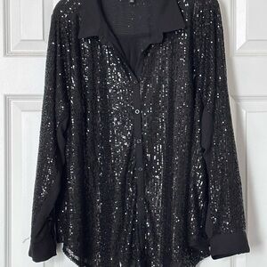 Lane Bryant Black Sequin Button Down Shirt